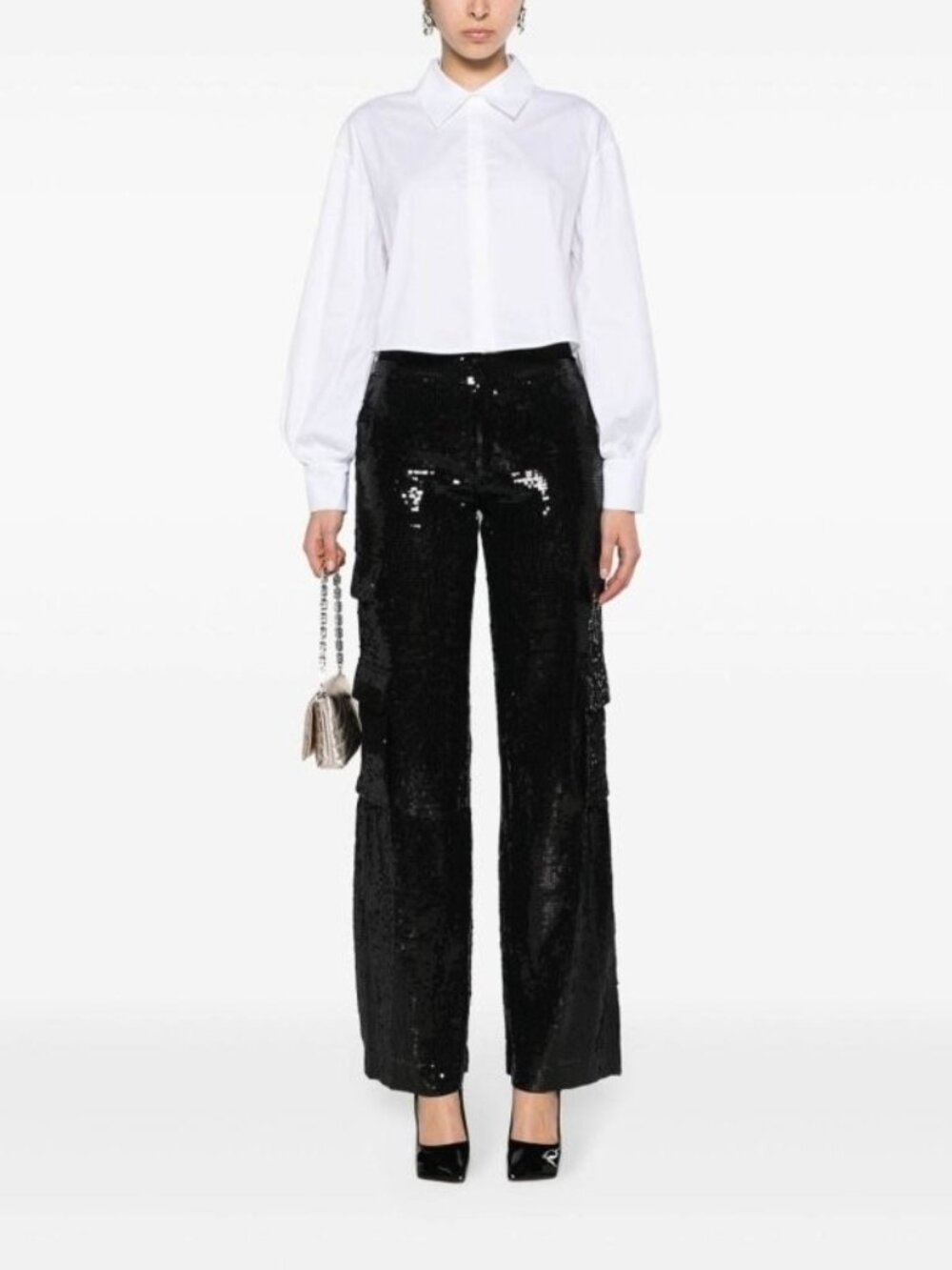 ALICE + OLIVIA hayes cargo trousers sequin pants black 10 night out vegas party
